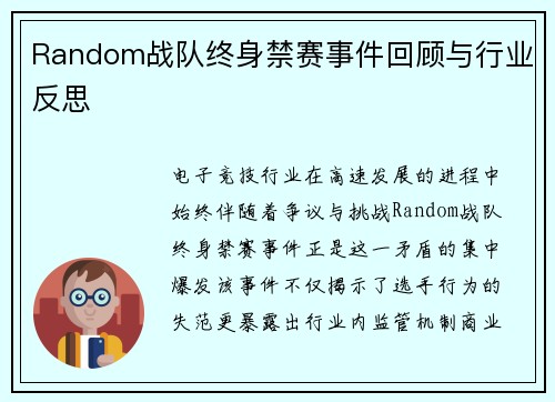 Random战队终身禁赛事件回顾与行业反思